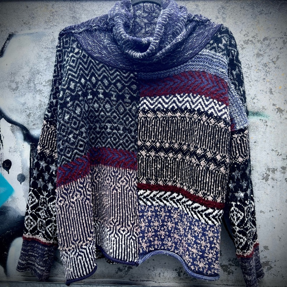 Free People Boxy Drapey Multi Pattern Sweater